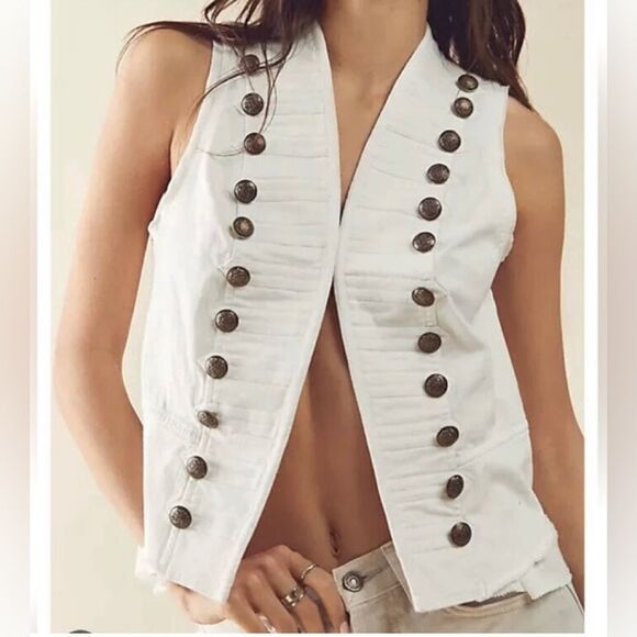 Free People Jackets & Blazers - NWOT Free People Grunge Military Vest size Small Frost white